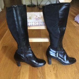 black knee-high heeled boots